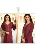 Burgundy Royal Crepe Silkina Designer Churidar Suit - Asian Party Wear