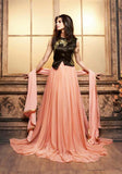 ZMS-3602 PEACH AND DARK GREEN MAISHA MASKEEN SEEP WEDDING WEAR ANARKALI SUIT - Asian Party Wear