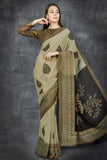 Military Olive Georgette Printed Saree - Asian Party Wear