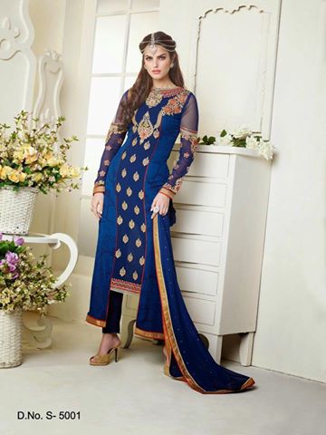 5001 BLUE SHAZIYA PARTY WEAR SALWAR KAMEEZ SUIT - Asian Party Wear