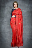 Flame Scarlet Red & Navy Blue Embroidered Ethnic Wear Saree - Asian Party Wear