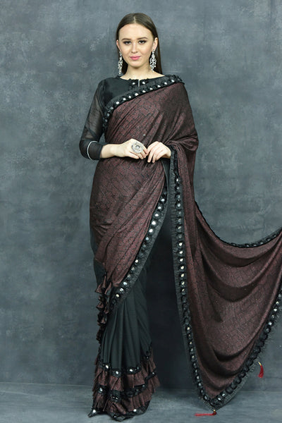 Black & Maroon Cocktail Night Evening Saree - Asian Party Wear