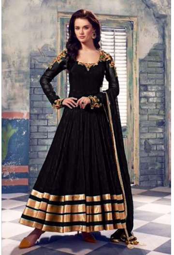 Black Indian Designer Anarkali Suit - Asian Party Wear