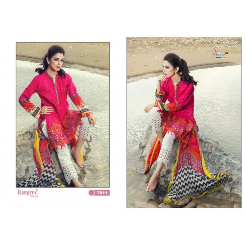 7011 DARK PINK AND WHITE RANGREZ PREMIUM EMBRIODERED SALWAR SUIT - Asian Party Wear