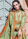 308 NILE GREEN AND ORANGE CAMBRIC COTTON AND LAWN SALWAR SUIT - Asian Party Wear