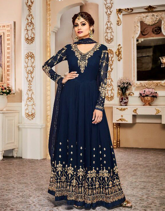 Navy Blue Indian Anarkali Suit Designer Gown Navy Blue Indian Anarkali Suit Designer Gown