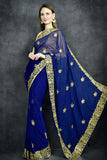 Classic Blue Indian Ethnic Wear Saree - Asian Party Wear