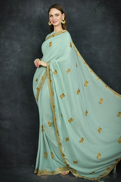 Biscay Green Indian Wedding Saree - Asian Party Wear