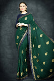 Dark Green & Navy Blue Designer Party Wear Saree - Asian Party Wear