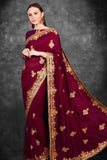 Fired Brick Maroon Party Wear Embroidered Saree - Asian Party Wear