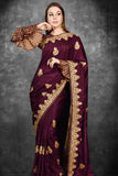 Magenta Purple Brocade Style Blouse Ethnic Saree - Asian Party Wear