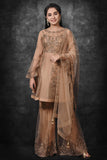 Sandstone Peach Readymade Matching Sharara & Dupatta Girls Party Dress - Asian Party Wear