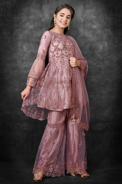 Deep Purple Indian Young Girls Party Gharara Suit - Asian Party Wear