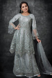 Mint Grey Heavy Embroidered Girls Wedding Lehenga Choli - Asian Party Wear