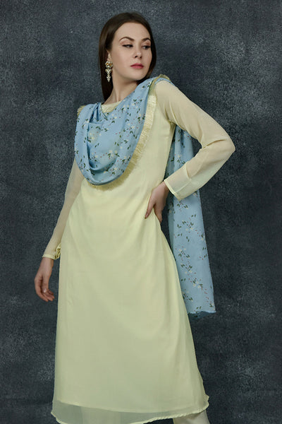 LEMON YELLOW REFRESHING GEORGETTE SALWAR SUIT - Asian Party Wear