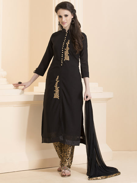 BLACK SHIRT WITH STUNNING BROCADE BOTTOM READY MADE DRESS - Asian Party Wear