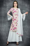 Pink & White Floral Printed Readymade Sharara Suit - Asian Party Wear