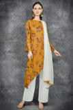 AMBERGLOW MUSTARD FLORAL PRINTED SIDE SLIT CUT SUIT - Asian Party Wear