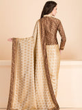 ZACS-17 SUBTLE BEIGE SAREE WITH A JACKET STYLE FULL SLEEVES BLOUSE (READY MADE) - Asian Party Wear