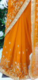 SAFFRON INDIAN ETHNIC WEDDING ZARI EMBROIDERED SAREE - Asian Party Wear