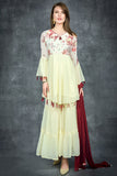 Cream & Maroon Elegant New Pakistani Designer Sharara Suit - Asian Party Wear