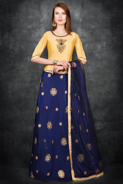 Classic Blue & Yellow Pakistani Designer Party Wear Lehenga - Asian Party Wear