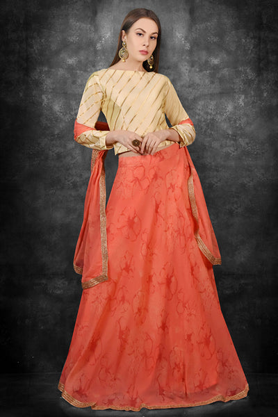 Gold & Orange Pakistani Designer Wedding Lehenga - Asian Party Wear