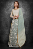 Cream & Aqua Marine Designer Desi Lehenga Dress - Asian Party Wear