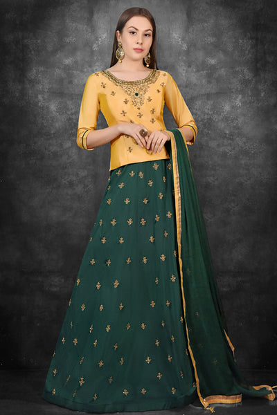 Saffron & Ultramarine Green Wedding & Mehnid Wear Lehenga Choli Dress - Asian Party Wear