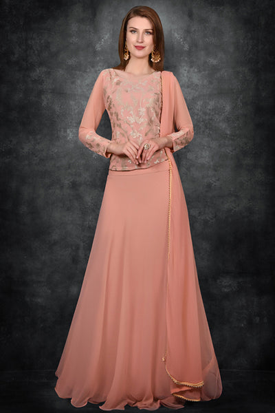 Peach Nougat Indian Designer Readymade Lehenga - Asian Party Wear