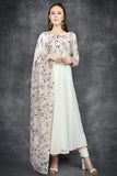 BRILLIANT WHITE FLORAL PRINTED FLOW DRESS - Asian Party Wear