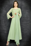 Pista Green Ethnic Slit Style Circular Suit - Asian Party Wear