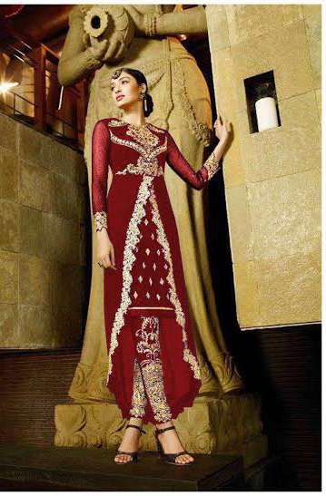 9104-A MAROON AAFREEN ADAA DESIGNER PANT STYLE SUIT - Asian Party Wear