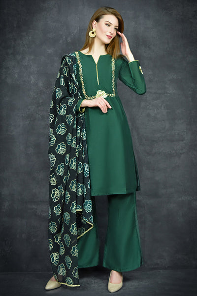 Ultramarine Green Straight Cut Kurta & Palazzo Pajama Suit - Asian Party Wear