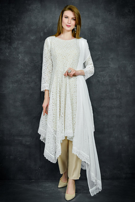 OFF WHITE & SKIN PAKISTANI DESIGNER LACE STYLE READYMADE SUIT OFF WHITE & SKIN PAKISTANI DESIGNER LACE STYLE READYMADE SUIT