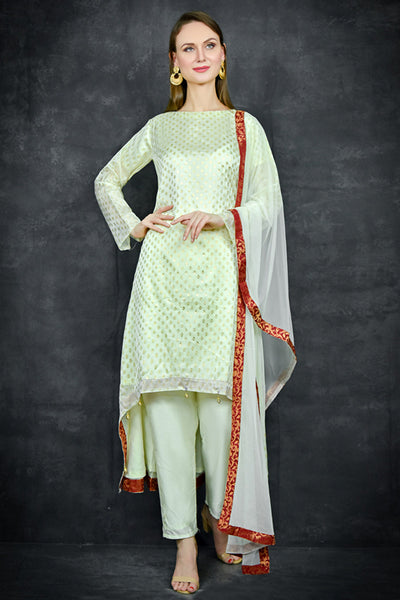 Cream & Maroon Readymade Eid Salwar Suit - Asian Party Wear