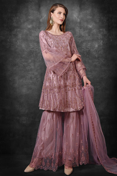 Lilac Pink Heavy Embellished Wedding Gharara Suit - Asian Party Wear