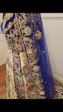 ROYAL BLUE AND GOLDEN HEAVY EMBROIDERED BRIDAL WEAR GOWN - Asian Party Wear