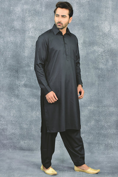 Black Mens Shalwar Kameez Pakistani Designer Mens Suit - Asian Party Wear