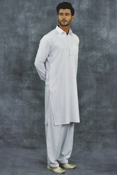 White Mens Kurta Suit Exclusive Menswear Shalwar Kameez - Asian Party Wear