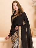 BLACK WEDDING WEAR SAREE WITH READY STITCHED BLOUSE - Asian Party Wear