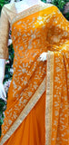 SAFFRON INDIAN ETHNIC WEDDING ZARI EMBROIDERED SAREE - Asian Party Wear