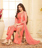 CORAL PEACH EMBROIDERED READY MADE SALWAR SUIT - Asian Party Wear