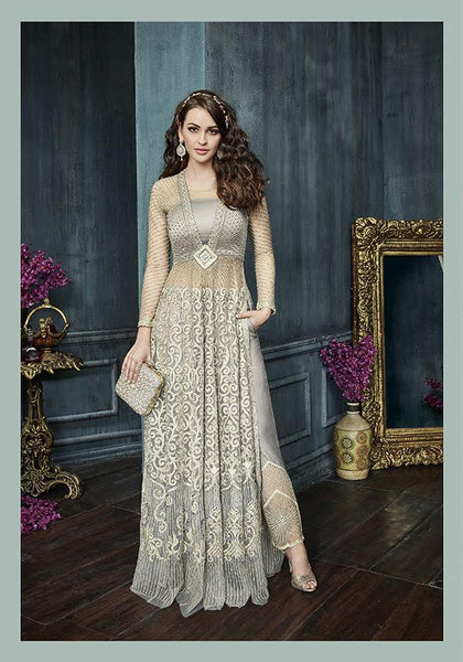 22002-B SILVER ZOYA CELEBRITY HEAVY EMBROIDERED INDIAN BRIDAL WEDDING LEHENGA - Asian Party Wear