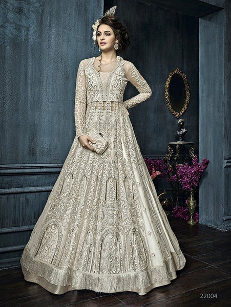 22004 WHITE ZOYA CELEBRITY HEAVY EMBROIDERED INDIAN BRIDAL WEDDING LEHENGA - Asian Party Wear