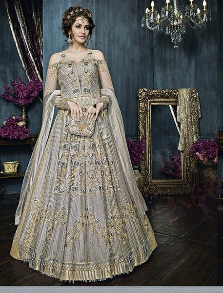22005 SILVER ZOYA CELEBRITY HEAVY EMBROIDERED INDIAN BRIDAL WEDDING LEHENGA - Asian Party Wear