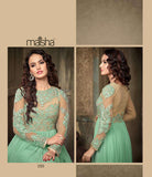 MA-2203 Mint Green with Beige Maskeen Maisha Crush Anarkali Grown - Asian Party Wear