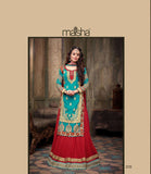 MA2210 Red and Blue Green Maskeen Maisha Crush Bridal Lengha - Asian Party Wear