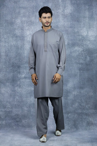 Grey Embroidered High Quality Mens Kurta Shalwar Pakistani Menswear - Asian Party Wear