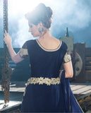 2255 NAVY BLUE HEAVY EMBROIDERED BELA ANARKALI SUIT - Asian Party Wear